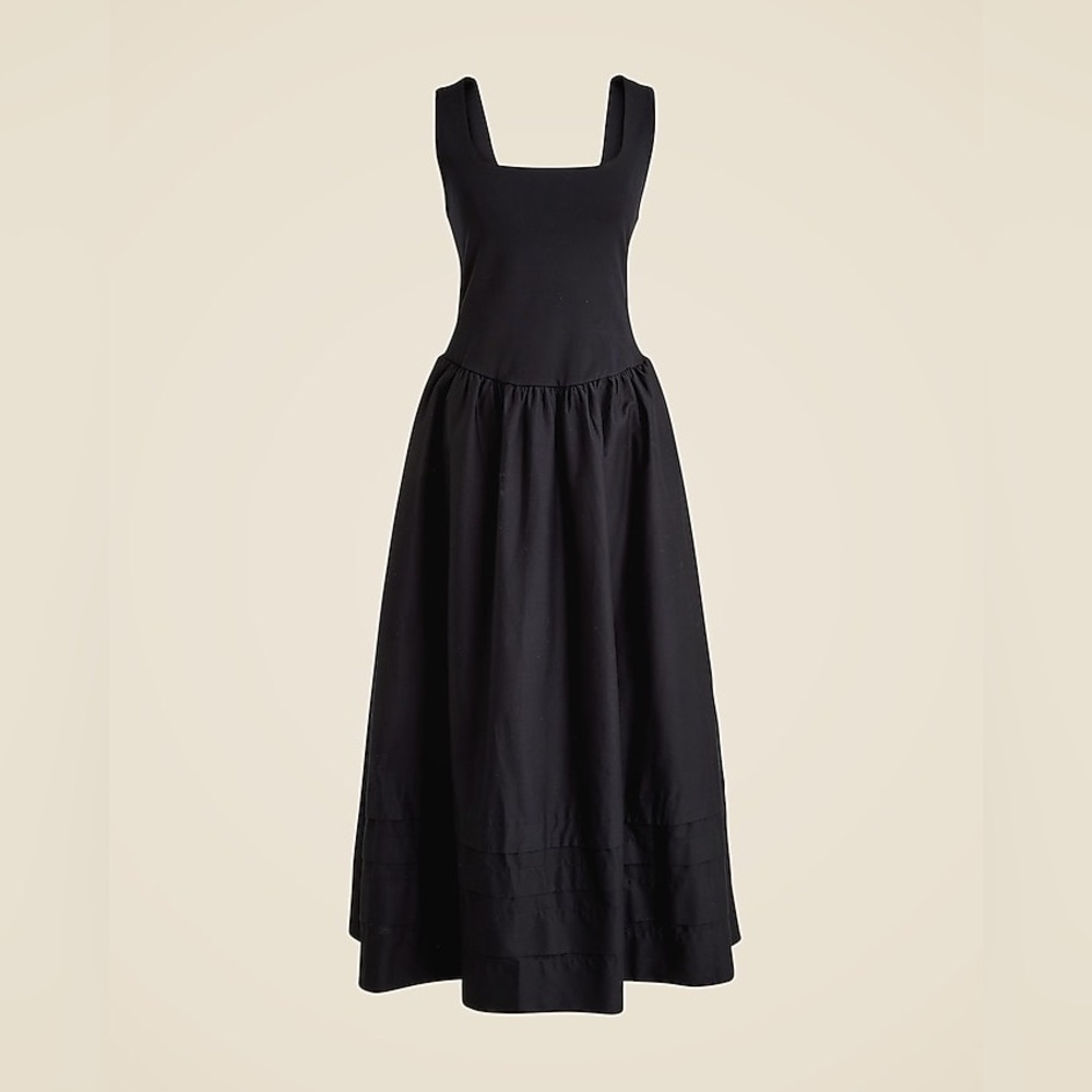 NWT J.Crew Petite Drop-waist mixy dress Black Midi XSP XS Preppy Dark Fairy - Picture 4 of 13